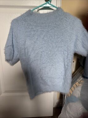 Pilcro Light Blue Fuzzy Short-Sleeve Sweater